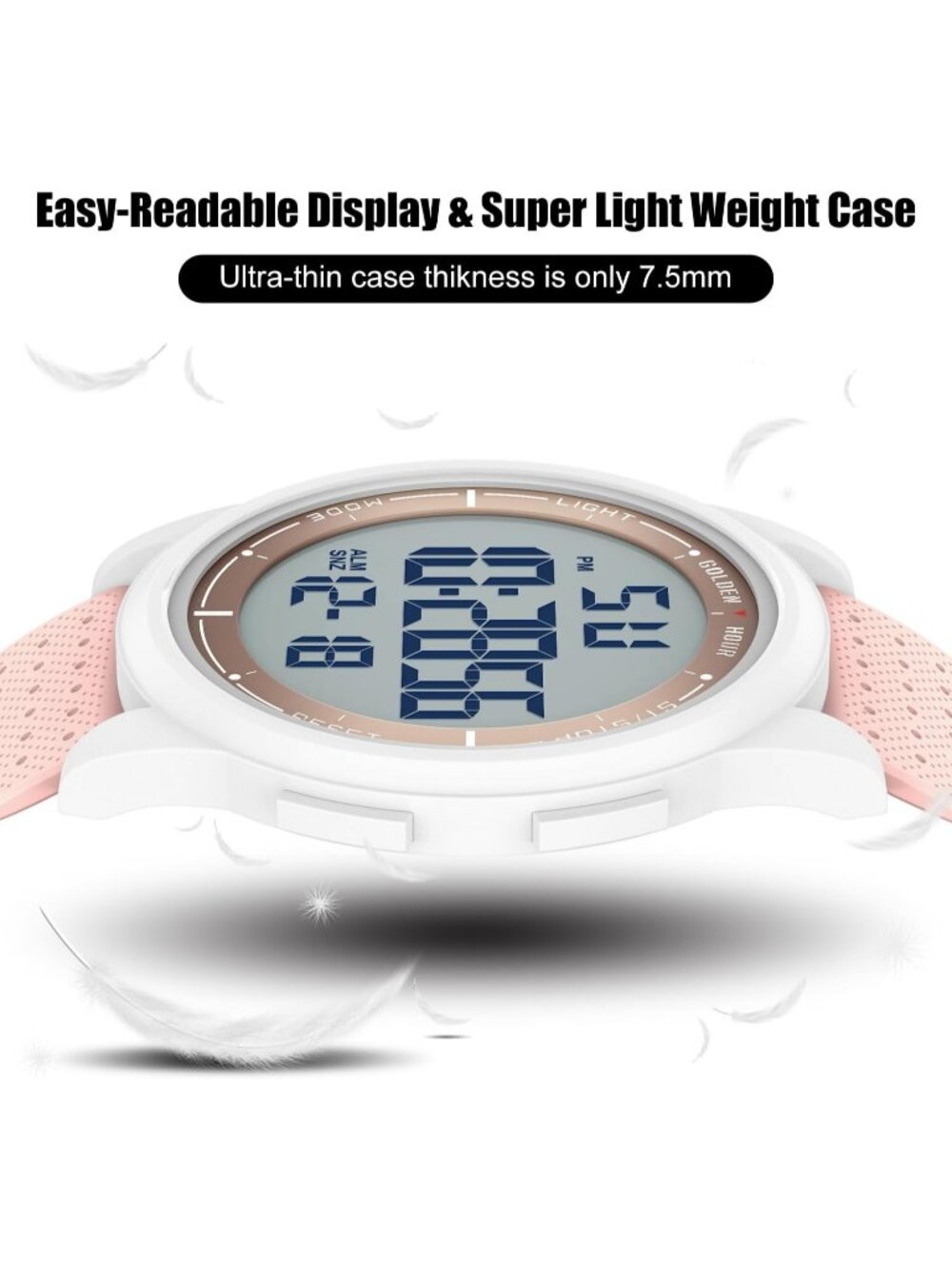 Men's Pink Rubber Strap Ultra-Thin Minimalist Sports Waterproof Digital Watch - Picture 2 of 6